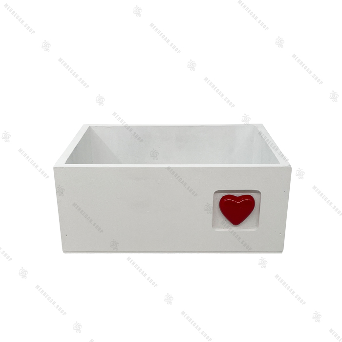 جعبه چوبی دکوری سفید با قلب سایز بزرگ